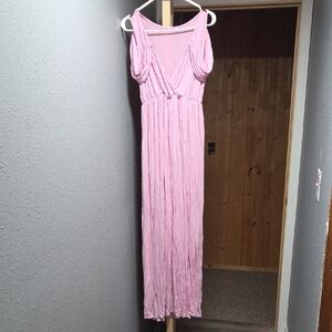 Pink Sleeveless V-Neck Maxi Dress
